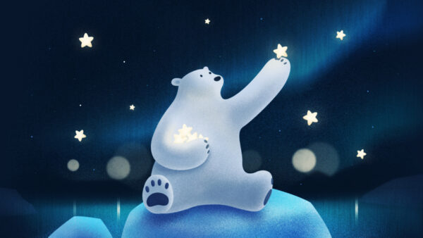 Wallpaper Bear, Polar, Cute, Playing, With, Stars