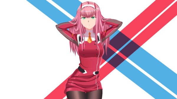 Wallpaper Red, The, Anime, With, Zero, Two, Blue, And, Wearing, Background, FranXX, Dress, White, Darling