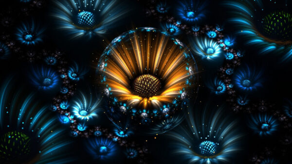 Wallpaper Desktop, Abstract, Yellow, Blue, Fractal, Flowers