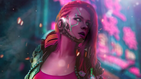 Wallpaper Hair, Pink, Futuristic, Cyberpunk, Girl