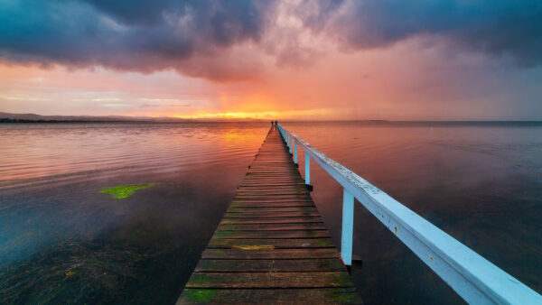 Wallpaper Wood, Nature, Towards, Black, During, White, Under, Clouds, Dock, Sky, River, Pier, Sunset