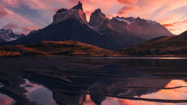 Wallpaper White, Mountains, Sky, Black, Rocks, Water, Reflection, Clouds, Blue, Nature