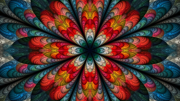 Wallpaper Abstraction, Flower, Blue, Trippy, Fractal, Red