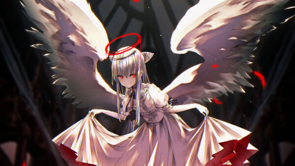 Wallpaper Girl, Halo, Angel, Wings, Anime