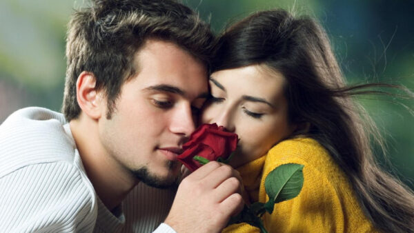 Wallpaper Kissing, Red, Couple, Flower