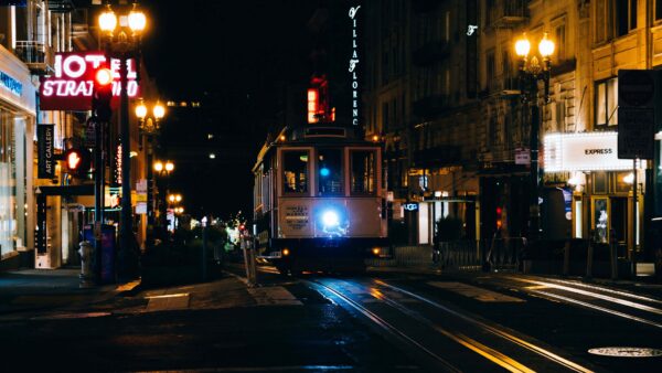 Wallpaper Street, Lights, Vehicle, Background, Dark, Tram