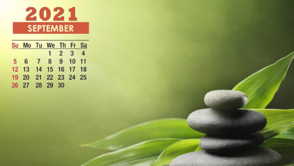 Wallpaper Calendar, Stones, Leaves, Black, With, September, Green