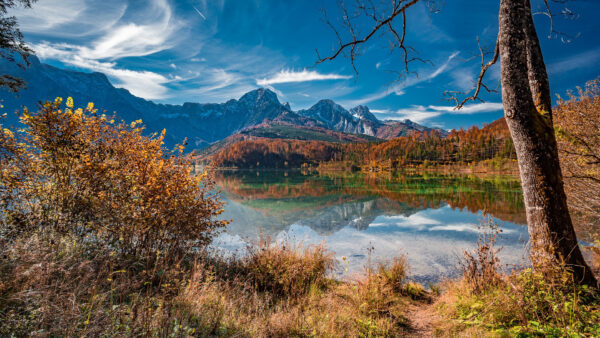 Wallpaper Under, Blue, Sky, Lake, Bush, Desktop, Landscape, Austria, During, Reflecting, Nature, Mountain, Fall
