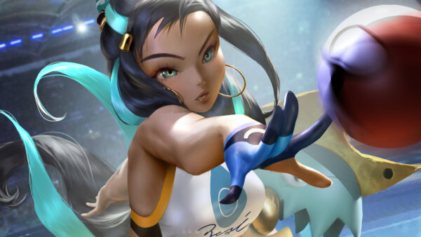 Wallpaper Sword, And, Pokemon, With, Shield, Nessa, Green, Eyes, Desktop