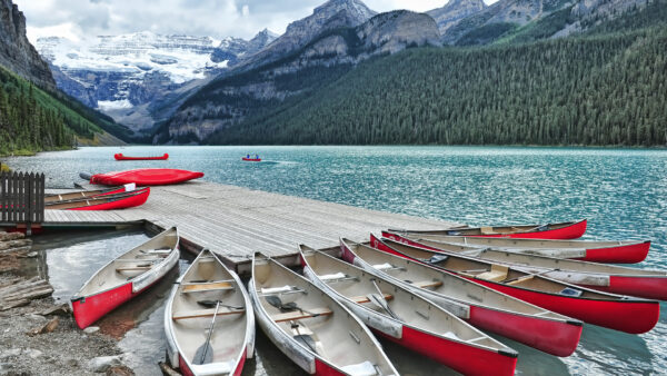 Wallpaper Desktop, Canoe, With, Lake, Louise, Nature, Boats, Canada, And, Alberta, Marina, Mountain