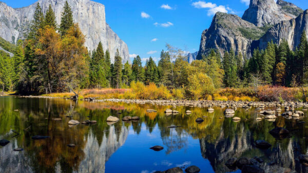 Wallpaper Blue, Calm, Sky, Lake, With, Reflection, Mountains, Nature, Under