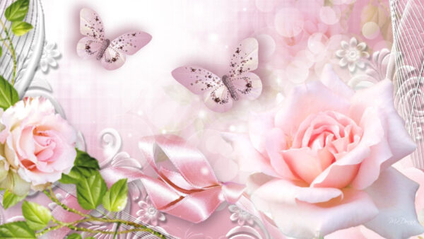 Wallpaper Glittering, Pink, Butterflies, Butterfly