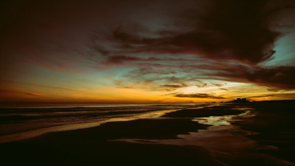 Wallpaper Beautiful, Under, Clouds, Beach, Ocean, Black, Sand, Sky, Mobile, Background, Desktop, Silhouette, Yellow