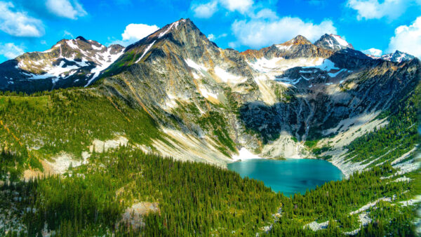 Wallpaper Green, Lake, Covered, Forest, Nature, View, White, Aerial, Mountains