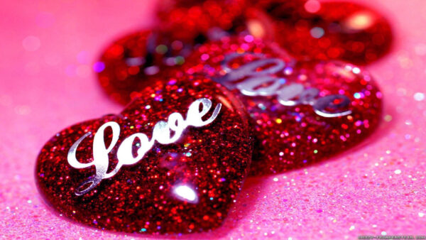 Wallpaper Heart, Glittering, Desktop, Red, Word, With, Love