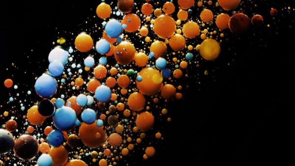 Wallpaper Abstract, Orange, Blue, Bubbles, Abstraction, Liquid