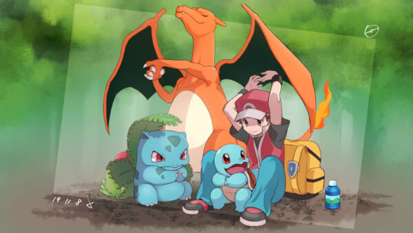 Wallpaper Pokemon, Squirtle, Ivysaur, Boy, Bulbasaur, Red