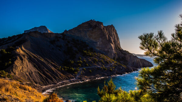 Wallpaper Landscape, View, Nature, Mountains, Trees, Greenery, Ocean, Spruce, Rock