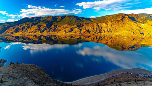 Wallpaper White, View, Hills, Sky, Reflection, Desktop, Mobile, River, Landscape, Nature, Greenery, Blue, Under, Clouds, Mountain