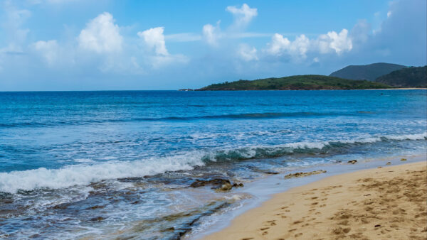 Wallpaper Nature, Sky, Landscape, Mountains, View, Under, Blue, Waves, Sand, Beach