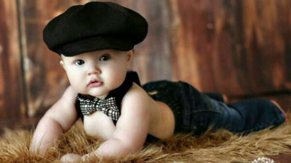 Wallpaper Down, Baby, Blue, Cloth, Wearing, Lying, Hat, Boy, Black, And, Fur, Jeans, Cute
