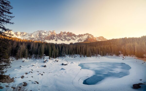 Wallpaper Italy, Karersee, Lake, Winter