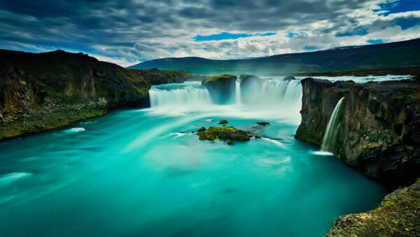 Wallpaper Iceland, Godafoss, North, Waterfall