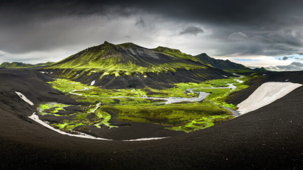 Wallpaper Covered, Desktop, Mountain, Black, Cloudy, Iceland, Mobile, Landscape, Green, Nature, White, And, Sky, Under, View