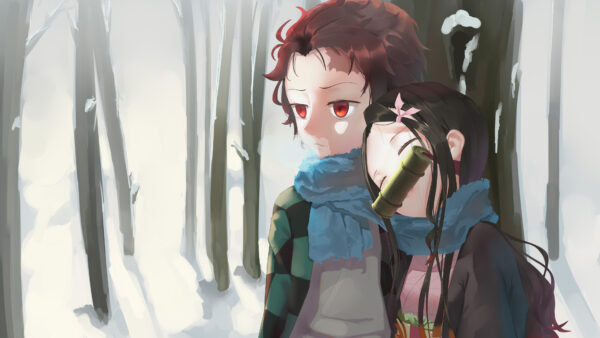 Wallpaper Kamado, With, Demon, Tanjirou, Red, Anime, Nezuko, Eyes, Slayer, Desktop