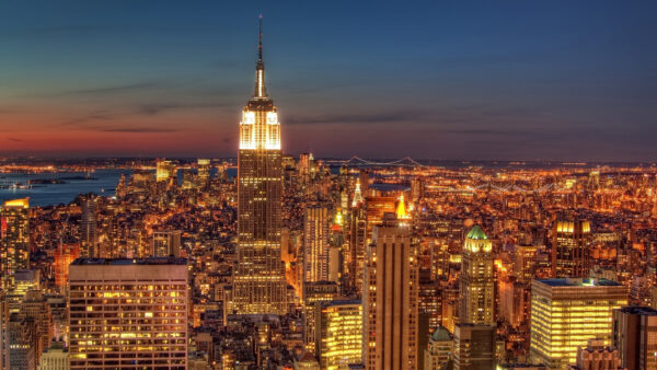 Wallpaper Background, Buildings, Glittering, Lights, Blue, With, Golden, York, New, Sky, Desktop