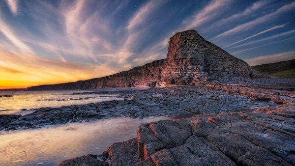 Wallpaper Nature, Coastline, Sunset, During, Desktop, Wales, Rock