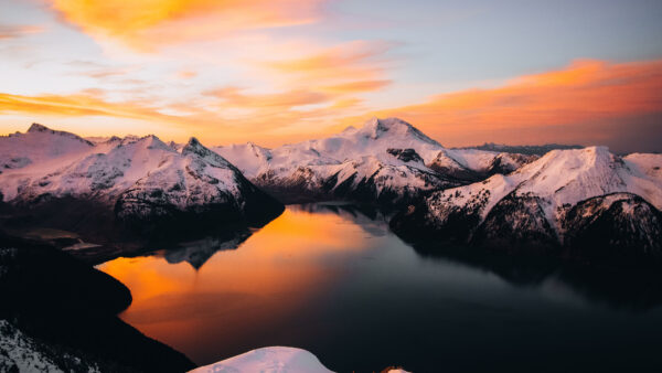 Wallpaper Garibaldi, Water, During, Reflection, Nature, Lake, Covered, Sunset, Desktop, Snow, Mobile, Mountains