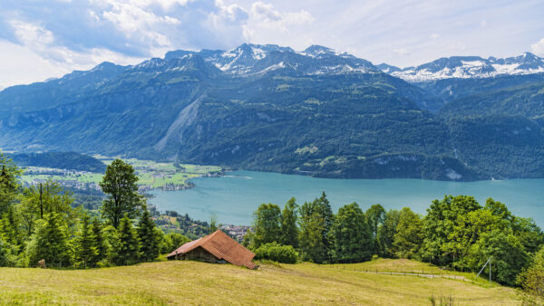 Wallpaper Green, Sky, Nature, Desktop, Mobile, River, Mountains, Landscape, White, View, Clouds, Covered, Trees, Background