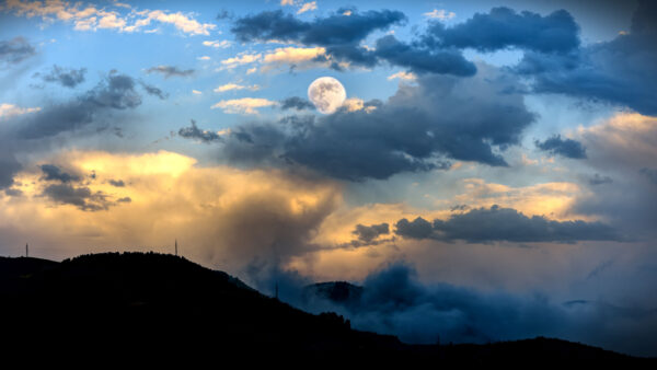Wallpaper Sky, Moon, Hill, Fog, Background
