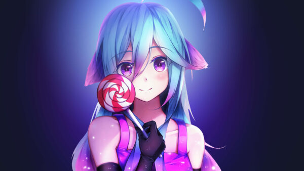 Wallpaper Hair, White, Eyes, Anime, With, Lollipop, Girl, Purple