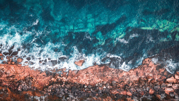 Wallpaper View, Stones, Waves, Shore, Blue, Rocks, Ocean, Aerial