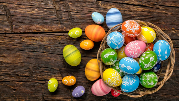 Wallpaper Beautiful, Wood, Bamboo, Eggs, Design, Table, Happy, Easter, Basket, Painting