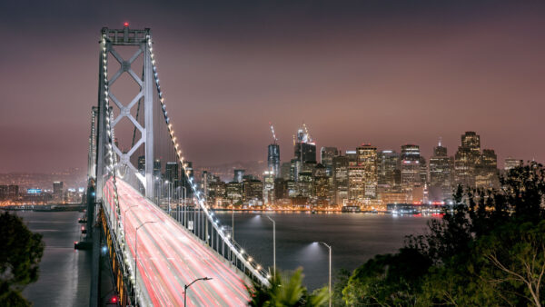 Wallpaper Golden, Gate, Bridge, Night