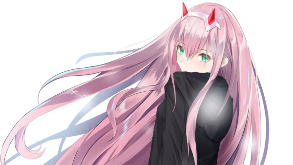 Wallpaper Zero, Pink, Background, The, Anime, Wearing, White, Hair, Two, Horn, Red, Darling, With, FranXX