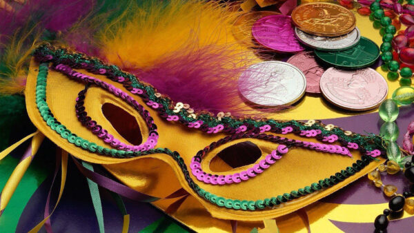 Wallpaper Mardi, Mask, With, Yellow, Gras, Coins
