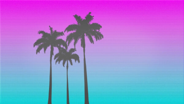 Wallpaper Desktop, And, Blue, Background, With, Palm, Trees, Purple, Vaporwave