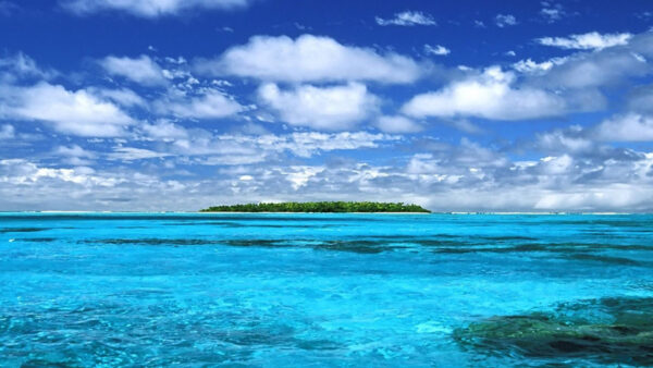 Wallpaper Sky, Ocean, Calm, Blue, White, View, Water, Under, Ripples, Body, Landscape, Clouds, Island