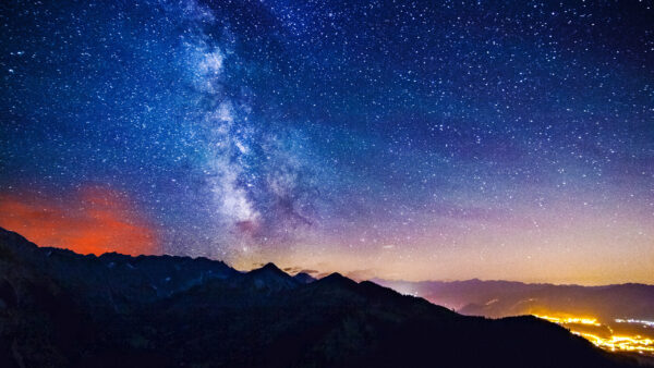 Wallpaper Mountain, During, Nighttime, Galaxy, Stars, Under, Desktop, Shimmering