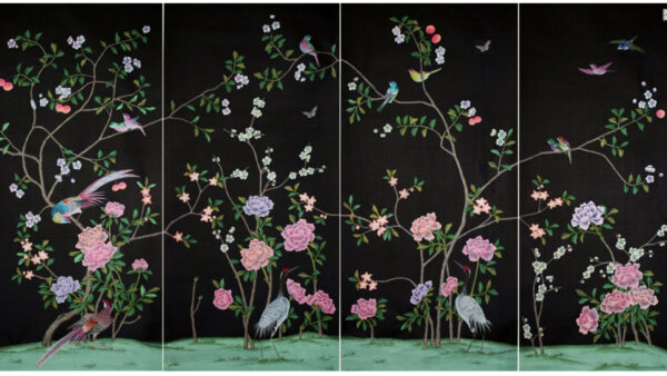 Wallpaper Flowers, Leaves, Background, Birds, Chinoiserie, WALL, Black