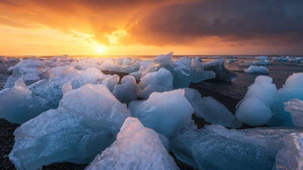 Wallpaper Colorful, Clouds, Cube, Ice, Iceberg, Beach