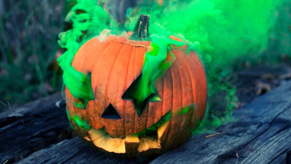 Wallpaper Halloween, Pumpkin, Wood, Blur, Smoke, Green, Background