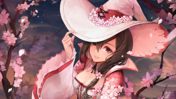 Wallpaper Girl, Anime, Wearing, Hat, Dress, Big, With, Pink