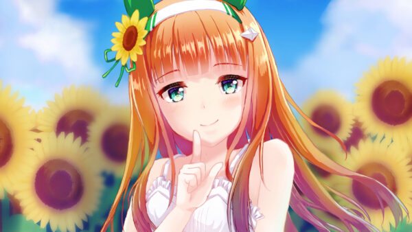 Wallpaper Eyes, Field, Background, Sunflowers, Anime, Girl, Blue, Redhead