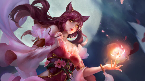 Wallpaper Pink, Ahri, Legends, Dress, With, League