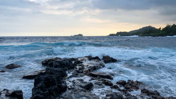 Wallpaper Trees, Sky, Rocks, Ocean, Nature, Under, Stones, Island, Waves, Clouds